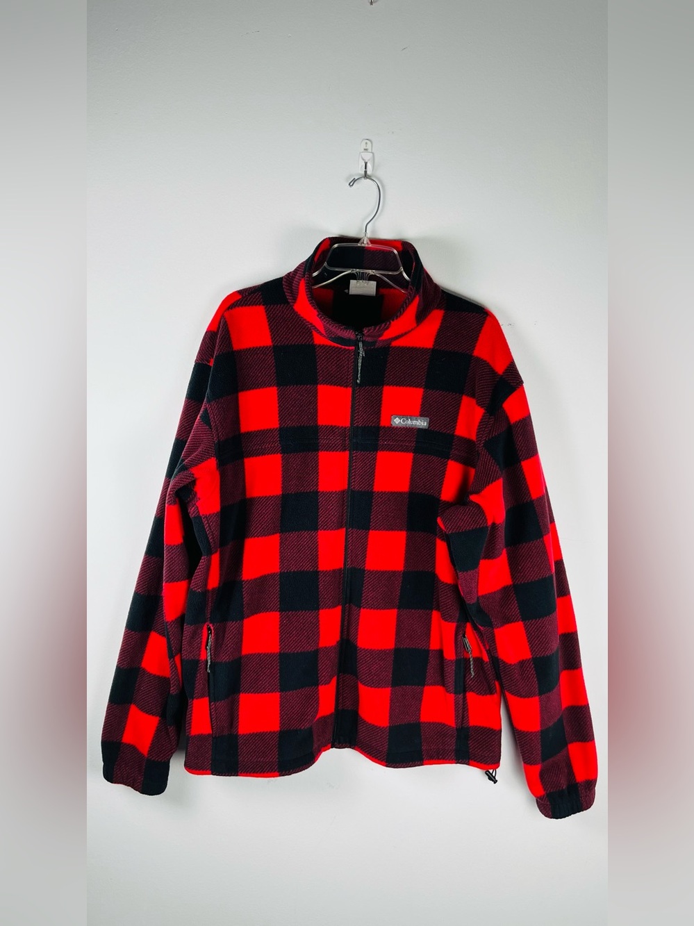 Columbia Men’s Red and Black Buffalo-Check Full-Zip Fleece Jacket Size XL